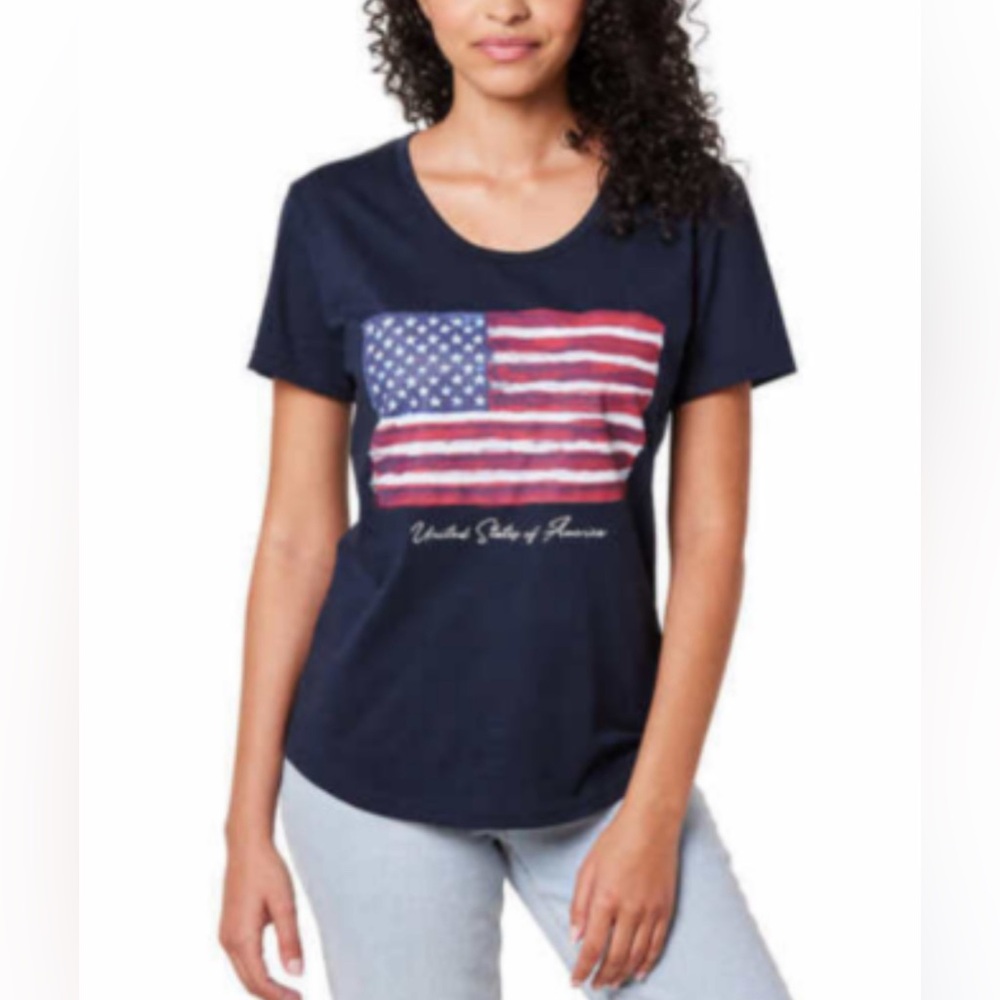 GENERAL STANDARD 🇺🇸USA FLAG🇺🇸 NAVY GRAPHIC WOMEN'S T-SHIRT SIZE M 🌟NWT🌟